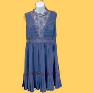 Little Mistress Blue Lace Ribbon Pleated Dress Womens Size 10 Whimsigoth
